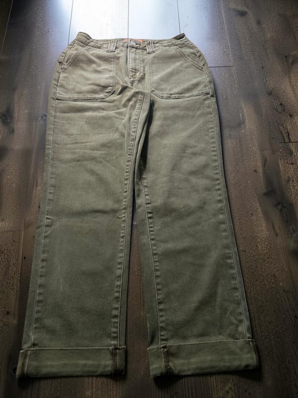 Judy Blue Olive Utility Straight Leg Jeans Women 9/29 Cuffed Stretch